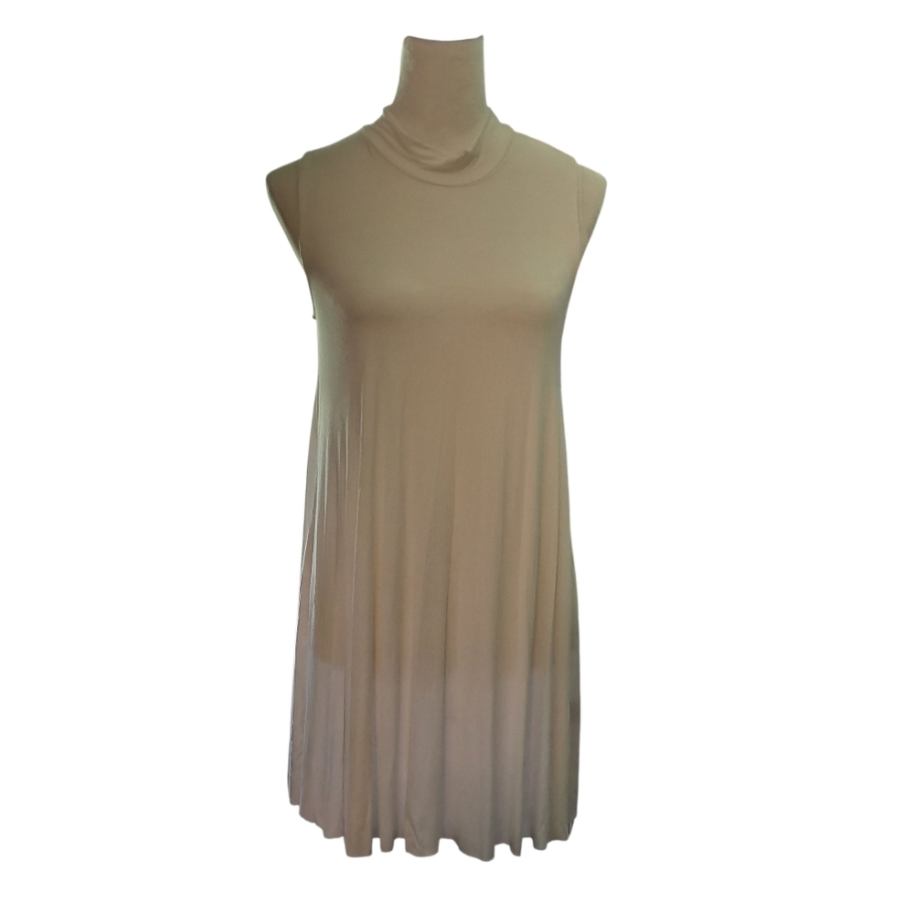 POL Dress Women's Cotton Tshirt Type Moch Turtle Neck Shift Midi Dress